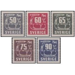 5 عدد  تمبر سری پستی - کنده کاری های صخره ای - سوئد 1954