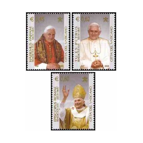 3 عدد تمبر پاپ بندیکت شانزدهم - واتیکان 2005 ارزش اسمی روی تمبرها 1.87 یورو