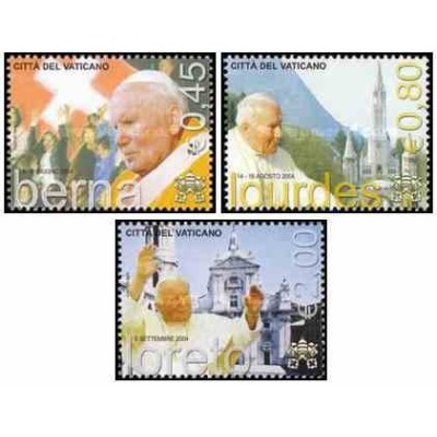 3 عدد تمبر سفرهای پاپ ژان پل دوم - واتیکان 2005 ارزش اسمی روی تمبر 3.25 یورو