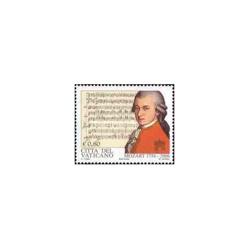 1 عدد تمبر پانصدمین سالگرد تولد ولفگانگ آمادئوس موتزارت - واتیکان 2006 ارزش اسمی روی تمبر 0.8 یورو