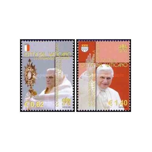 2 عدد تمبر سفرهای پاپ بندیکت شانزدهم - واتیکان 2006 ارزش اسمی 2.02 یورو