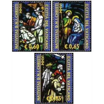 3 عدد تمبر کریسمس - پنجره های شیشه ای رنگی - واتیکان 2006 ارزش اسمی 2.1 یورو