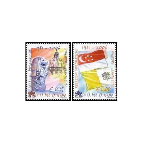 2 عدد تمبر بیست و پنجمین سالگرد روابط دیپلماتیک بین واتیکان و سنگاپور - واتیکان 2006 ارزش اسمی 2.85 یورو
