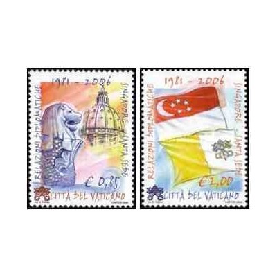 2 عدد تمبر بیست و پنجمین سالگرد روابط دیپلماتیک بین واتیکان و سنگاپور - واتیکان 2006 ارزش اسمی 2.85 یورو