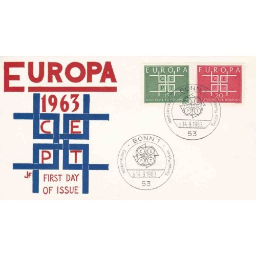 پاکت مهر روز تمبر مشترک اروپا - Europa Cept - جمهوری فدرال آلمان 1963 پاکت مهر روز تمبر مشترک اروپا - Europa Cept - جمهوری فدرال آلمان 1963
