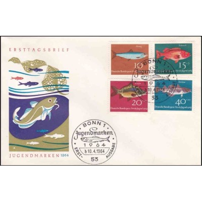 پاکت مهر روز تمبر سلامت جوانان - ماهی - جمهوری فدرال آلمان 1964