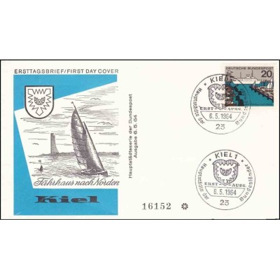 کپی از پاکت مهر روز تمبر سری پستی - شهرهای آلمان - پایتخت شلسویگ هولشتاین - کیل - 20 - جمهوری فدرال آلمان 1964