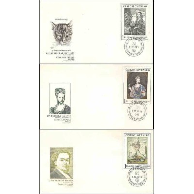3 عدد پاکت مهر روز تمبر نقاشی هایی از گالری ملی در پراگ - چک اسلواکی 1966  ارزش تمبرها 16 دلار