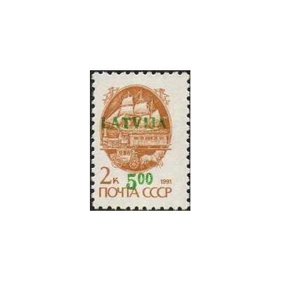 1 عدد  تمبر سری پستی - سورشارژ روی سری پستی شوروی - 5 - لتونی 1992