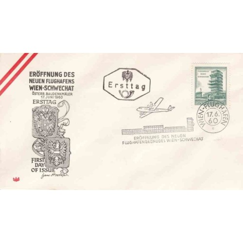 پاکت مهر روز تمبر سری پستی بناهای معماری در اتریش - فرودگاه وین - 4.5s - اتریش 1960 ارزش تمبر 1.6 دلار پاکت مهر روز تمبر سری پستی بناهای معماری در اتریش - فرودگاه وین - 4.5s - اتریش 1960 ارزش تمبر 1.6 دلار