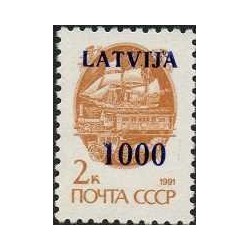 1 عدد  تمبر سری پستی - سورشارژ روی سری پستی شوروی - 1000 - لتونی 1991