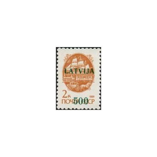 1 عدد  تمبر سری پستی - سورشارژ روی سری پستی شوروی - 500 - لتونی 1991