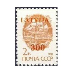 1 عدد  تمبر سری پستی - سورشارژ روی سری پستی شوروی - 300 - لتونی 1991