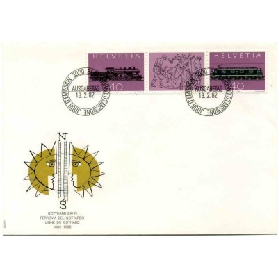 پاکت مهر روز تمبر صدمین سالگرد راه‌آهن سنت گوتارد - سوئیس 1982