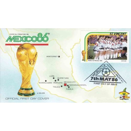 پاکت مهر روز تمبر جام جهانی فوتبال مکزیک - $2- سنت وینسنت 1986 پاکت مهر روز تمبر جام جهانی فوتبال مکزیک - $2- سنت وینسنت 1986