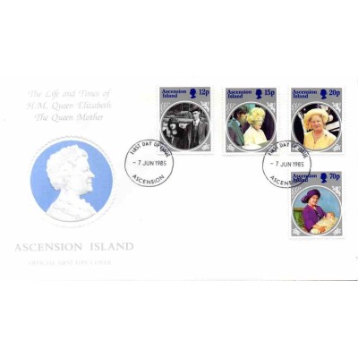 پاکت مهر روز تمبر زندگی و زمان ملکه الیزابت ملکه مادر - آسنشن 1985