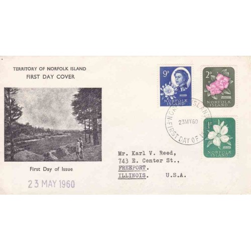 پاکت مهر روز تمبر سری پستی گل و پرندگان - 1d , 2d , 9d - جزیره نورفولک 1960 پاکت مهر روز تمبر سری پستی گل و پرندگان - 1d , 2d , 9d - جزیره نورفولک 1960