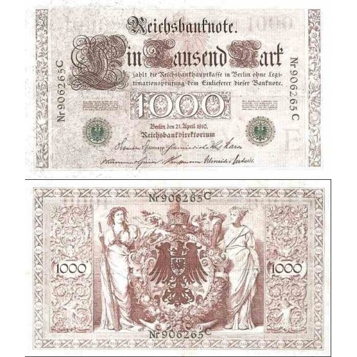 اسکناس 1000 مارک آلمان 1910 سریال تیره مهر سبز - سفارشی اسکناس 1000 مارک آلمان 1910 سریال تیره مهر سبز - سفارشی