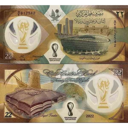اسکناس 22 ریال - یادبود جام جهانی فوتبال 2022 قطر - با فولدر - قطر 202 اسکناس 22 ریال - یادبود جام جهانی فوتبال 2022 قطر - با فولدر - قطر 202