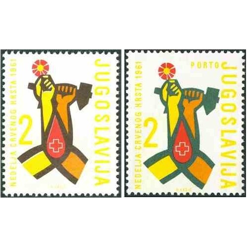 2 عدد تمبر خیریه - مالیات پستی - هفته صلیب سرخ - یوگوسلاوی 1961 2 عدد تمبر خیریه - مالیات پستی - هفته صلیب سرخ - یوگوسلاوی 1961