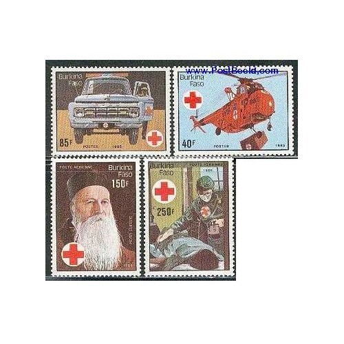 4 عدد تمبر 75 سال صلیب سرخ - بورکینافاسو 1985