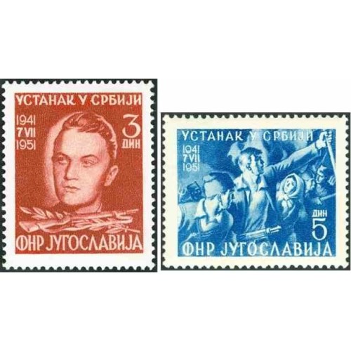 2 عدد تمبر دهمین سالگرد مقاومت ضد فاشیستی در صربستان - یوگوسلاوی 1951 2 عدد تمبر دهمین سالگرد مقاومت ضد فاشیستی در صربستان - یوگوسلاوی 1951
