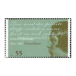 1 عدد  تمبر دویستمین سالگرد تولد رابرت شومان - آهنگساز ، پیانیست - جمهوری فدرال آلمان 2010