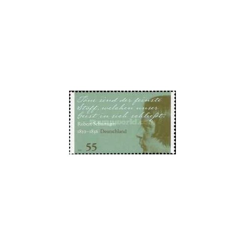 1 عدد  تمبر دویستمین سالگرد تولد رابرت شومان - آهنگساز ، پیانیست - جمهوری فدرال آلمان 2010