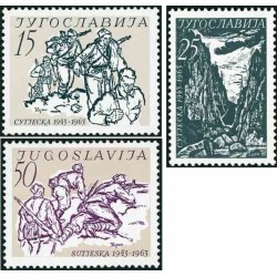 3 عدد تمبر بیستمین سالگرد نبرد Sutjeska - یوگوسلاوی 1963