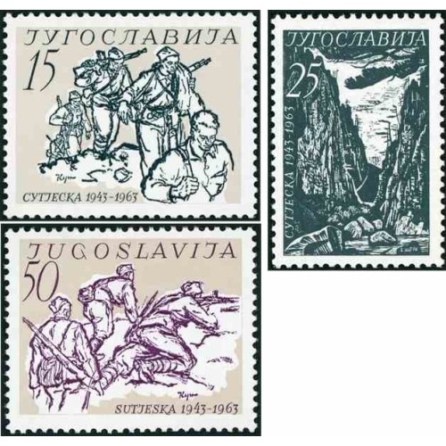 3 عدد تمبر بیستمین سالگرد نبرد Sutjeska - یوگوسلاوی 1963 3 عدد تمبر بیستمین سالگرد نبرد Sutjeska - یوگوسلاوی 1963