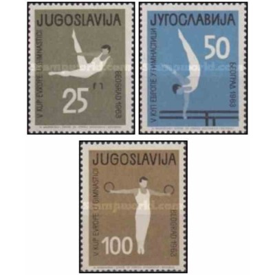 3 عدد تمبر مسابقات قهرمانی ژیمناستیک اروپا - یوگوسلاوی 1963