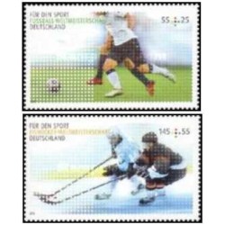 2 عدد  تمبر جام جهانی فوتبال - آفریقای جنوبی و مسابقات جهانی هاکی روی یخ - آلمان - جمهوری فدرال آلمان 2010