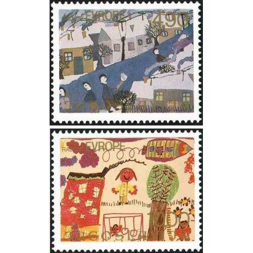 2 عدد تمبر شادی اروپا - نقاشی‌های کودکان - یوگوسلاوی 1979