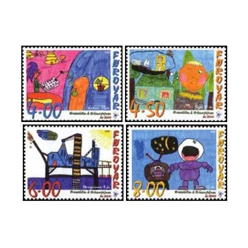 4 عدد  تمبر مسابقه بین المللی نقاشی برای کودکان - جزایر فارو 2000