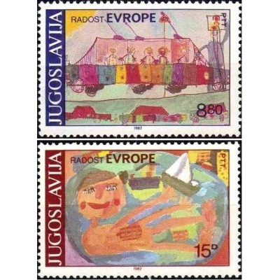 2 عدد تمبر «شادی اروپا» - نقاشی کودکان - یوگوسلاوی 1982
