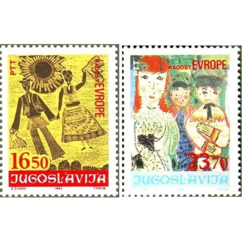 2 عدد تمبر «شادی اروپا» - نقاشی کودکان - یوگوسلاوی 1983