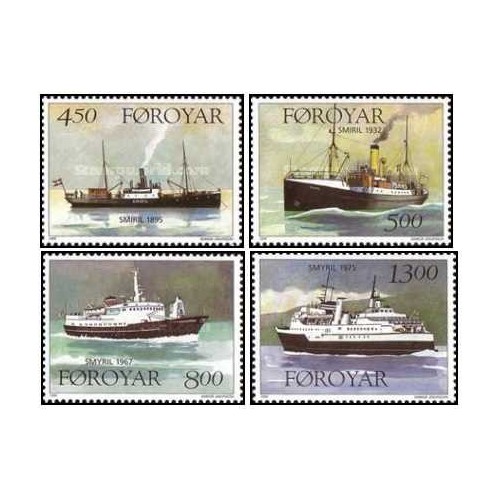 4 عدد  تمبر کشتی های "اسمیریل" - جزایر فارو 1999 قیمت 6.5 دلار