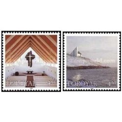 2 عدد  تمبر کلیسای فردریک - جزایر فارو 1998
