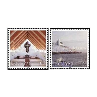 2 عدد  تمبر کلیسای فردریک - جزایر فارو 1998