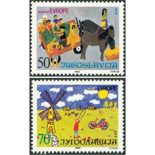 2 عدد تمبر شادی اروپا - نقاشی‌های کودکان - یوگوسلاوی 1985