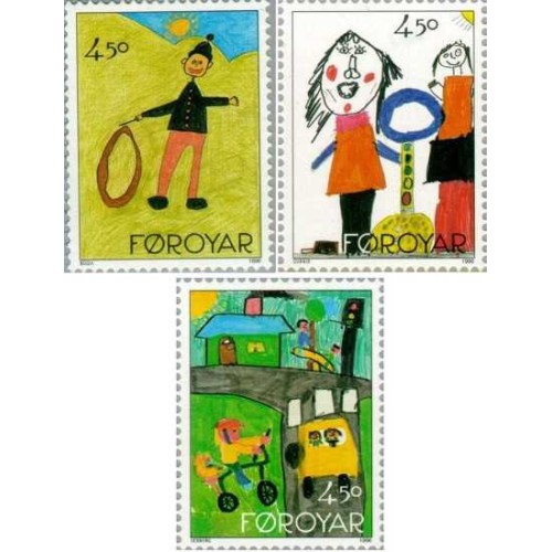 3 عدد  تمبرNORDATLANTEX 96. نقاشی های کشیده شده توسط کودکان  - جزایر فارو 1996