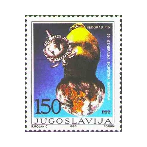 1 عدد تمبر مجمع عمومی سازمان بین‌المللی پلیس جنایی (اینترپل)، بلگراد - یوگوسلاوی 1986