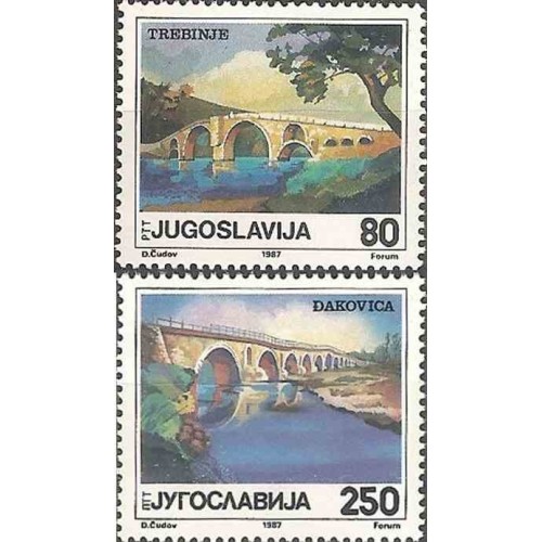 2 عدد تمبر پل‌ها - یوگوسلاوی 1987