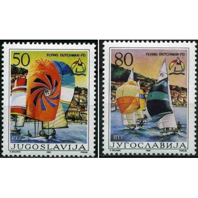 2 عدد تمبر مسابقات قهرمانی اروپا در کلاس فلایینگ داچمن، موسچنیکا دراگا - یوگوسلاوی 1988