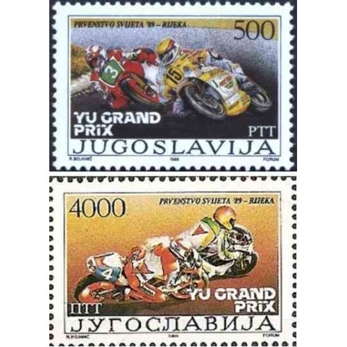 2 عدد تمبر مسابقات اتومبیل رانی یو جایزه بزرگ، ریجکا - یوگوسلاوی 1989