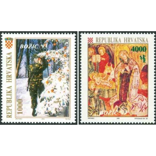 2 عدد تمبر کریسمس مبارک  - کرواسی 1993