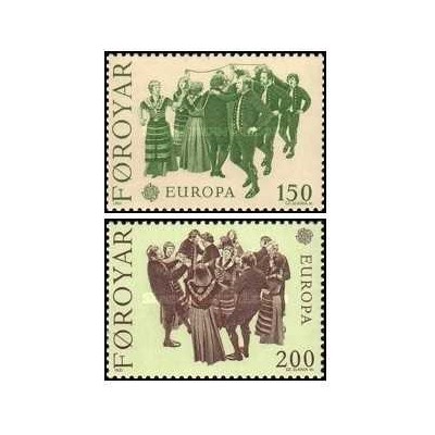 2 عدد  تمبر مشترک اروپا - Europa Cept - فولکلور - جزایر فارو 1981