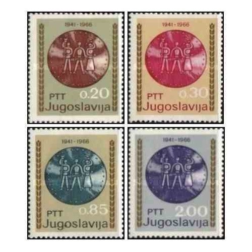 4 عدد تمبر بیست و پنجمین سالگرد مقاومت در برابر اشغالگری - یوگوسلاوی 1966