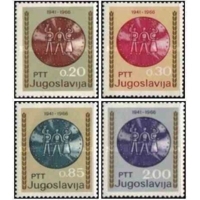 4 عدد تمبر بیست و پنجمین سالگرد مقاومت در برابر اشغالگری - یوگوسلاوی 1966