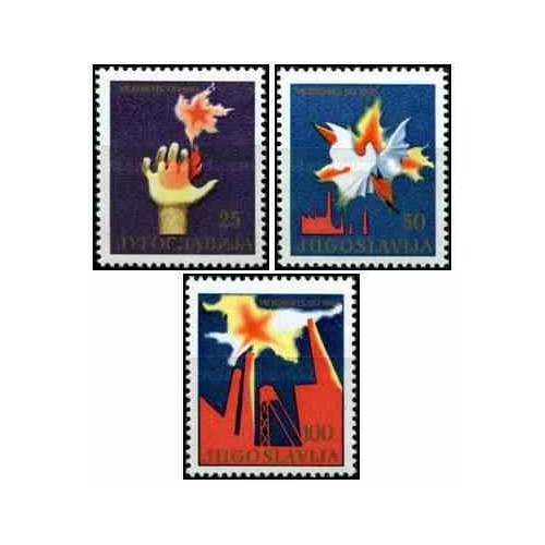 3 عدد تمبر هشتمین کنگره اتحادیه کمونیست‌های یوگسلاوی - یوگوسلاوی 1964